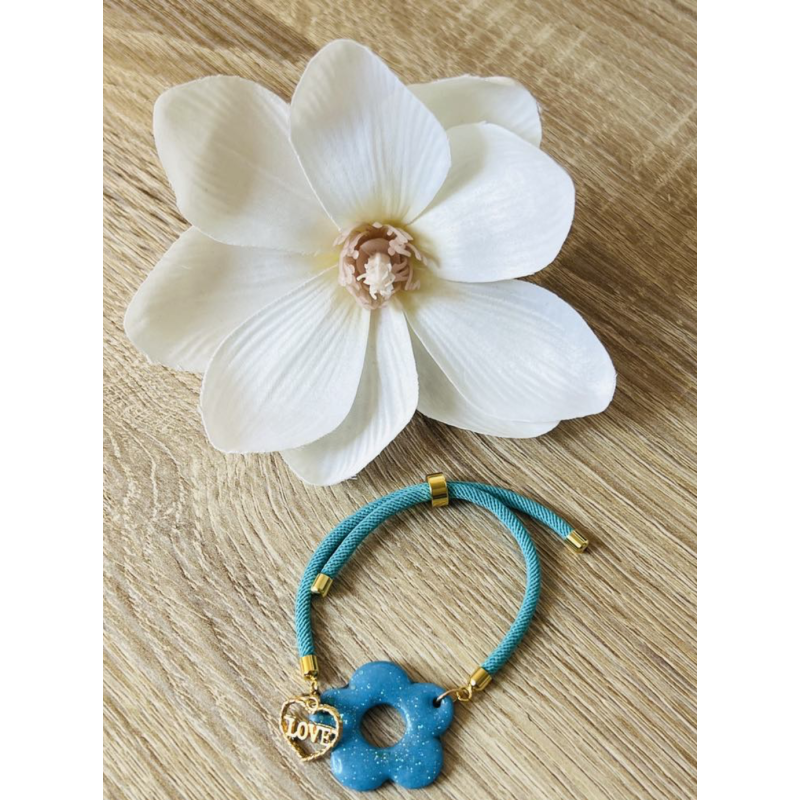 Bracelet coulissant nylon fleur pampille "Aura " 30 mm Bracelet coulissant nylon fleur pampille "Aura " 30 mm