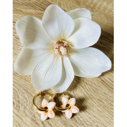 Pampilles interchangeables  " Aloha bloom " pêche et blanche 25 mm
