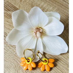 Pampilles interchangeables  " Fleur pop " orange et jaune 25 mm/ 30 mm