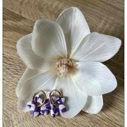 Pampilles interchangeables  " Aloha Bloom " Vichy  Violette et blanche  .