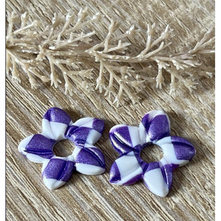 Pampilles interchangeables " Aloha bloom " Vichy violette et blanche