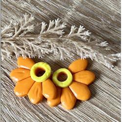 Pampilles  interchangeables  " Fleur pop " orange et jaune .