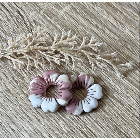 Pampilles interchangeables " Douce Floraison " Vieux rose et blanche . 25 mm