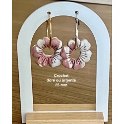 Pampilles interchangeables " Douce Floraison " Vieux rose et blanche . 25 mm
