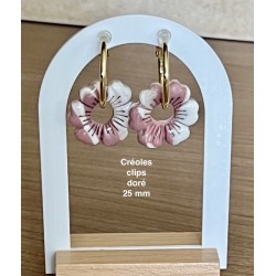 Pampilles interchangeables " Douce Floraison " Vieux rose et blanche . 25 mm