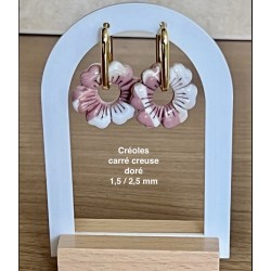 Pampilles interchangeables " Douce Floraison " Vieux rose et blanche . 25 mm
