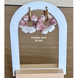 Pampilles interchangeables " Douce Floraison " Vieux rose et blanche . 25 mm