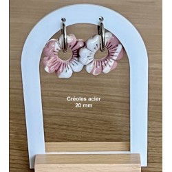 Pampilles interchangeables " Douce Floraison " Vieux rose et blanche . 25 mm