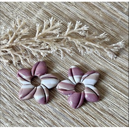 Pampilles interchangeables " Aloha Bloom " Vieux rose et blanche .