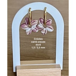 Pampilles interchangeables " Aloha Bloom " Vieux rose et blanche .