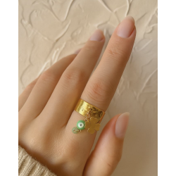 Bague réglable en acier inoxydable doré + 2 charms .