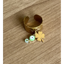 Bague réglable en acier inoxydable doré + 2 charms .