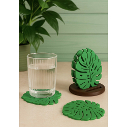 Dessous de verre  " Feuilles de  Monstera + socle " .