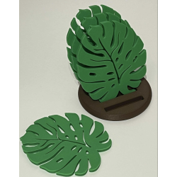 Dessous de verre  " Feuilles de  Monstera + socle " .