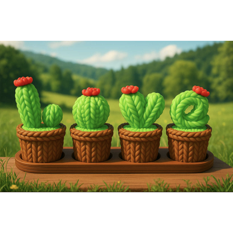 Ornement cactus tricot + socle " Petites boites de rangement " Ornement cactus tricot + socle " Petites boites de rangement "