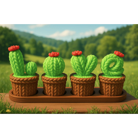 Ornement cactus tricot + socle  " Petites boites de rangement "